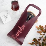 Personalized Scripty Style PU Leather Protective Wine Bag with Name and Handle  Dinner Party Anniversary Wedding Gift for Wine Lover