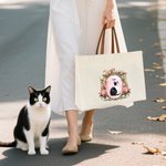 Personalizzato Vintage Ritratto floreale Riutilizzabile Borsa Tote in tela con nome e maniglia in pelle PU Viaggio Essenziale Regalo di compleanno per le donne