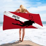Personalisiertes Strandtuch mit Taucher-Sihouette und Text Schnelltrocknendes Badetuch Urlaub Reisen Geburtstag Geschenk für Taucher