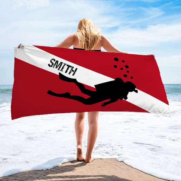 Personalised Diver Silhouette Quick Dry Oversized Microfiber Beach Towel with Text Holiday Travel Essential Birthday Gift for Divers Dive Lovers