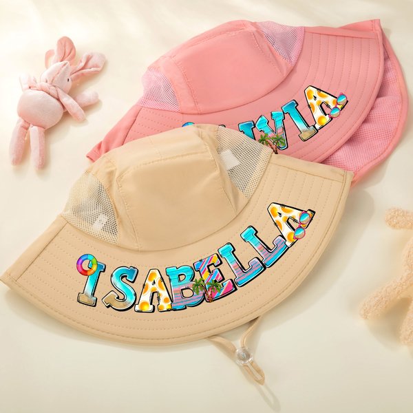Personalized Breathable Kid Bucket Sun Hat with Name Summer Accessories Birthday Holiday Gift for Boys Girls