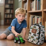 Personalized Green Tractor Design Kid Travel Backpack with Pen Case and Name Back to School  Birthday Gift for Boys Girls