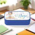 Trousse à Crayons Personnalisées avec Nom et Personnage Deux Couches Fermeture Éclair Fournitures d'Étude Cadeau Rentrée Scolaire pour Garçon Fille