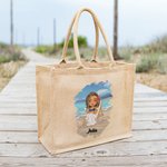 Gepersonaliseerde Zomerse Mode Jute Shopper met Cartoonfiguur en Naam Draagtas Strandfeest Bedankje of Verjaardagscadeau voor Vrouwen