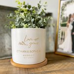 Personalized Love Grows Name Ceramic Succulent Planter Pot with Drainage Hole and Bamboo Base Home Decor Wedding Gift for Lover