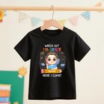 Personalized Here I Come Cartoon Character Stationery Kid T-shirt with Name and Grade Back to School Birthday Gift for Boys Girls