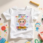 Personalized Here I Come Cartoon Character Stationery Kid T-shirt with Name and Grade Back to School Birthday Gift for Boys Girls