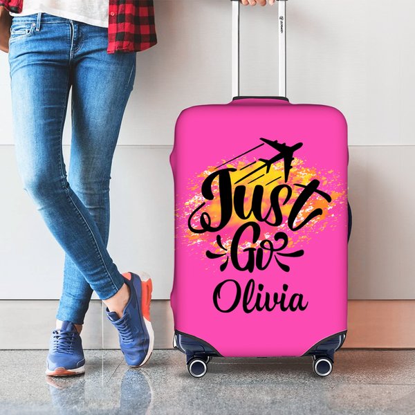 Personalized Watercolor Travel Theme Design Luggage Protective Cover Fits 18-32 Inches Suitcase with Name Birthday Gift for Friends Family