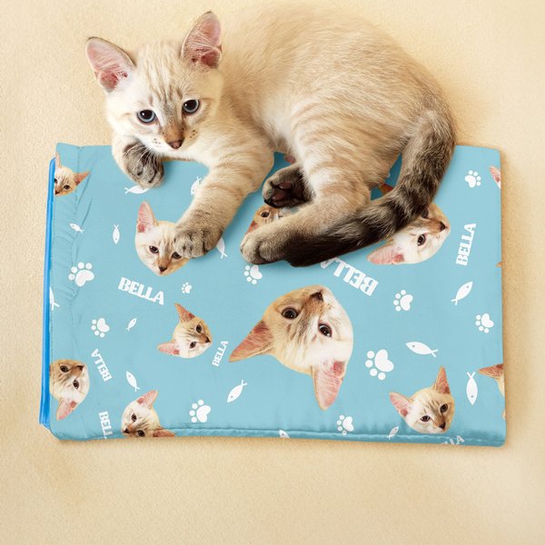 Personalizzato pesce osso zampa stampa viso foto animale domestico copertura tappetini di raffreddamento con nome Pet Supplies Estate nuovo animale domestico regalo per i proprietari di animali domest