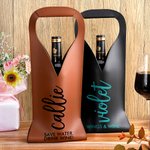 Personalized Scripty Style PU Leather Protective Wine Bag with Name and Handle  Dinner Party Anniversary Wedding Gift for Wine Lover
