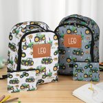 Personalized Green Tractor Design Kid Travel Backpack with Pen Case and Name Back to School  Birthday Gift for Boys Girls