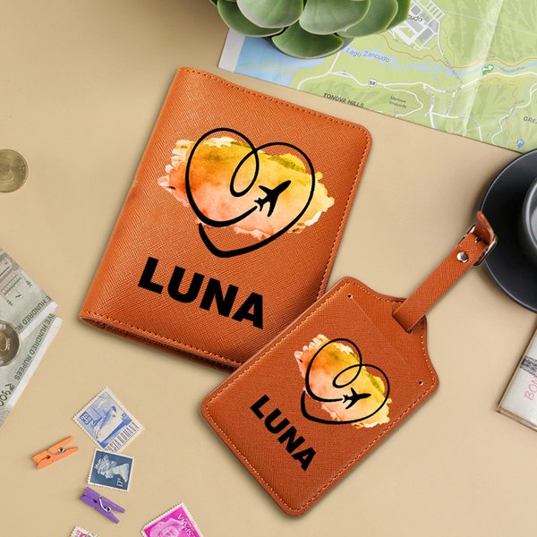 Personalisierte Aquarell Reisen Phrase PU Leder Passport Halter Gepäckanhänger Set mit Namen Reisezubehör Geburtstag Geschenk für Travel Lover