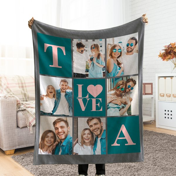 Personalizzato 6 foto collage iniziale soffice coperta Home Decor Anniversario San Valentino regalo di compleanno per le coppie di famiglia