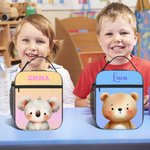 Personalised Cartoon Animals Racoon Hedgehog Multicolour Insulated Lunch Bag with Name Daily Travel Back to School Birthday Gift for Boys Girls