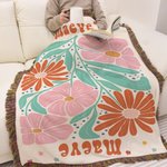 Personalizada Retro Flor Flecos Suave manta con nombre Aniversario Cumpleaños Regalo para las mujeres