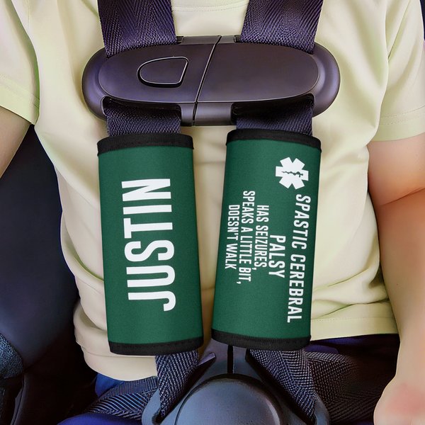 Personalized Multicolor Emergency Alert Carseat Straps with Name and Text Set of 2 Birthday Caring Gift for Allergy Autism Kids Family