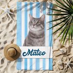 Personligt husdjur Foto Stripe Mjuk snabbtorkad överdimensionerad strandhandduk med namn Sommarresor Semester Viktig födelsedagspresent för husdjursälskare