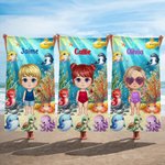 Toalla de playa personalizada de tema marino con personaje y nombre secado rápido regalo de viajes y fiestas en la playa para la familia