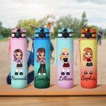 Personalised Cartoon Y2K Girl 32 oz Motivational Sport Water Bottle with Time Marker and Name Anniversary Birthday Gift for Girls Y2K Lovers