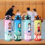 Personalized Gradient Cartoon Character 32 oz Sport Water Bottle with Name and Time Marker Birthday Team Gift for Basketball Football Sport Lovers
