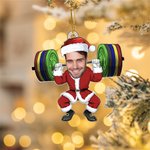 Personalisierte Gesicht Foto Weihnachtsmann Gewichtheben Hanging Acylic Ornament lustig Fitnessstudio Weihnachtsbaum Dekor Geschenk für Fitness-Liebhaber Workout Buddies