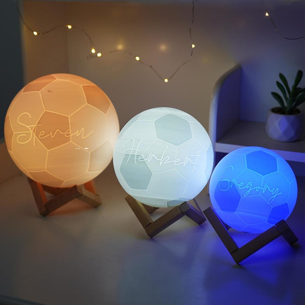 Personalizzato 3D stampa Touch Control cambia colore calcio luce notturna con nome Home Decor regalo di compleanno per gli amanti dello sport allenatore di calcio 1