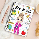 Personalized Teacher Theme Teaching Tools Cartoon Character A5 Spiral Journal Notebook with Name Teachers' Day Back to School Gift for Teachers