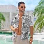 Gepersonaliseerd Retro Toile De Jouy-Stijl Hond Kat Portret Hawaiian Unisex Shirt Verjaardag Zomer Vakantie Cadeau voor Huisdier Liefhebbers Eigenaren