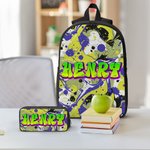 Personalised Colourful Graffiti Style Name Backpack Lunch Bag Pencil Case Set Back to School Birthday Gift for Boys Girls Students