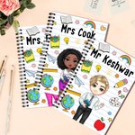 Personalized Teacher Theme Teaching Tools Cartoon Character A5 Spiral Journal Notebook with Name Teachers' Day Back to School Gift for Teachers