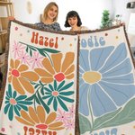 Personalizada Retro Flor Flecos Suave manta con nombre Aniversario Cumpleaños Regalo para las mujeres