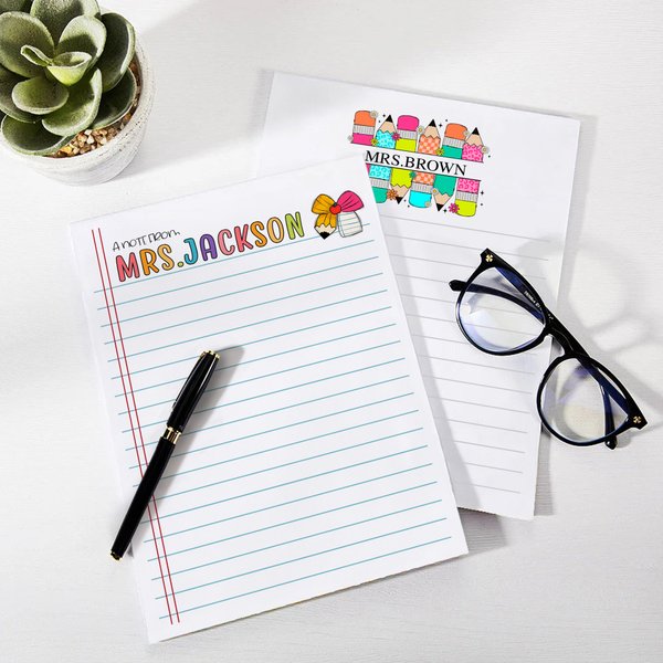 Personalized Cute Pencil Bow Notepad with Text Back to School Teacher's Day Appreciation Gift for Teachers