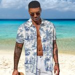 Gepersonaliseerd Retro Toile De Jouy-Stijl Hond Kat Portret Hawaiian Unisex Shirt Verjaardag Zomer Vakantie Cadeau voor Huisdier Liefhebbers Eigenaren