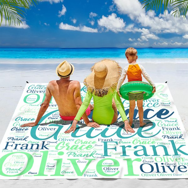 Personalised Multicolour Word Cloud Quick Dry Oversized Beach Blanket with Name Summer Holiday Travel Beach Party Birthday Gift for Women Men