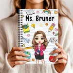 Personalized Teacher Theme Teaching Tools Cartoon Character A5 Spiral Journal Notebook with Name Teachers' Day Back to School Gift for Teachers