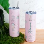 Personlig rosa Nøtteknekkeren eventyrkarakter isolert 20 oz tynn tumbler med navn og sugerør bursdag julegave til jenter