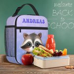 Personalised Cartoon Animals Racoon Hedgehog Multicolour Insulated Lunch Bag with Name Daily Travel Back to School Birthday Gift for Boys Girls