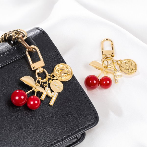 Personalised Initial Constellation Cherry Keychain Bag Accessory Birthday Gift for Women Girls