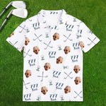 Personalised Golf Theme Face Photo Breathable Polo Shirt with Lucky Number Funny Golf Club Birthday Gift for Golf Player