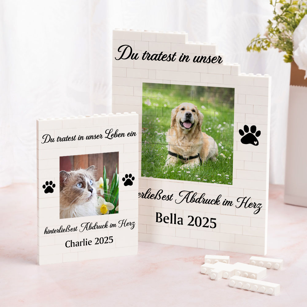 Personalisiertes Foto-Puzzle mit Ihrem Namen und Text | Klemmbaustein | Schreibtischdeko | Geburtstag Jahrestag Erinnerung Geschenk für Tierliebhaber