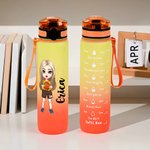 Bottiglia d'acqua sportiva motivazionale a prova di perdite da 32 oz con nome e indicatore del tempo, regalo per gli amanti del basket.