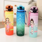 Personalisierte 945 ml Sport Trinkflasche mit Cartoon Sportlerin Trink-Erinnerung und Namen Tennis Badminton Geburtstag Geschenk für Sportliebhaber