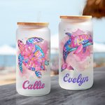 Personlig akvarell Ocean Elements 20 oz Frostat glas med namn och sugrör Resa Födelsedagspresent för familj Vänner