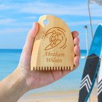 Personalized Shark Sea Turtle Design Wooden Surfboard Wax Comb with Engraved Text Birthday Gift for Surfing Lovers