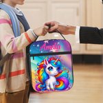 Spersonalizowana torba na lunch z imieniem Dinozaur Truck Fantasy Unicorn Przenośny piknik Powrót do szkoły Prezent dla chłopców Dziewczyny