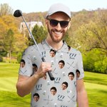 Personalised Golf Theme Face Photo Breathable Polo Shirt with Lucky Number Funny Golf Club Birthday Gift for Golf Player