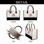 Personalised Blue Birth Flower Cartoon Character Black and White Canvas Tote Bag with Name Travel Essentials Birthday Wedding Gift for Women Girls