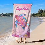Gepersonaliseerd Extra Groot Sneldrogend Strandlaken met Naam en Aquarel Zeedieren Zomeraccessoire Perfect Verjaardagscadeau voor Familie en Vrienden