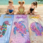 Gepersonaliseerd Extra Groot Sneldrogend Strandlaken met Naam en Aquarel Zeedieren Zomeraccessoire Perfect Verjaardagscadeau voor Familie en Vrienden