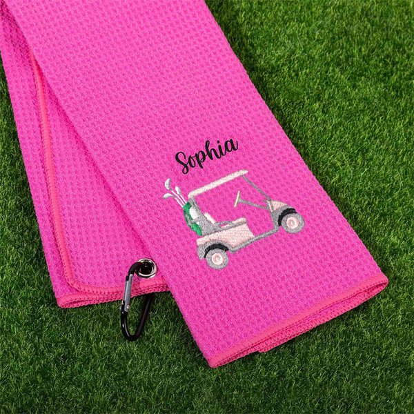 Personalized Embroidered Golf Pattern Absorbent Waffle Towel with Name and Hanging Clip Sports Accessories Birthday Gift for Golf Lovers